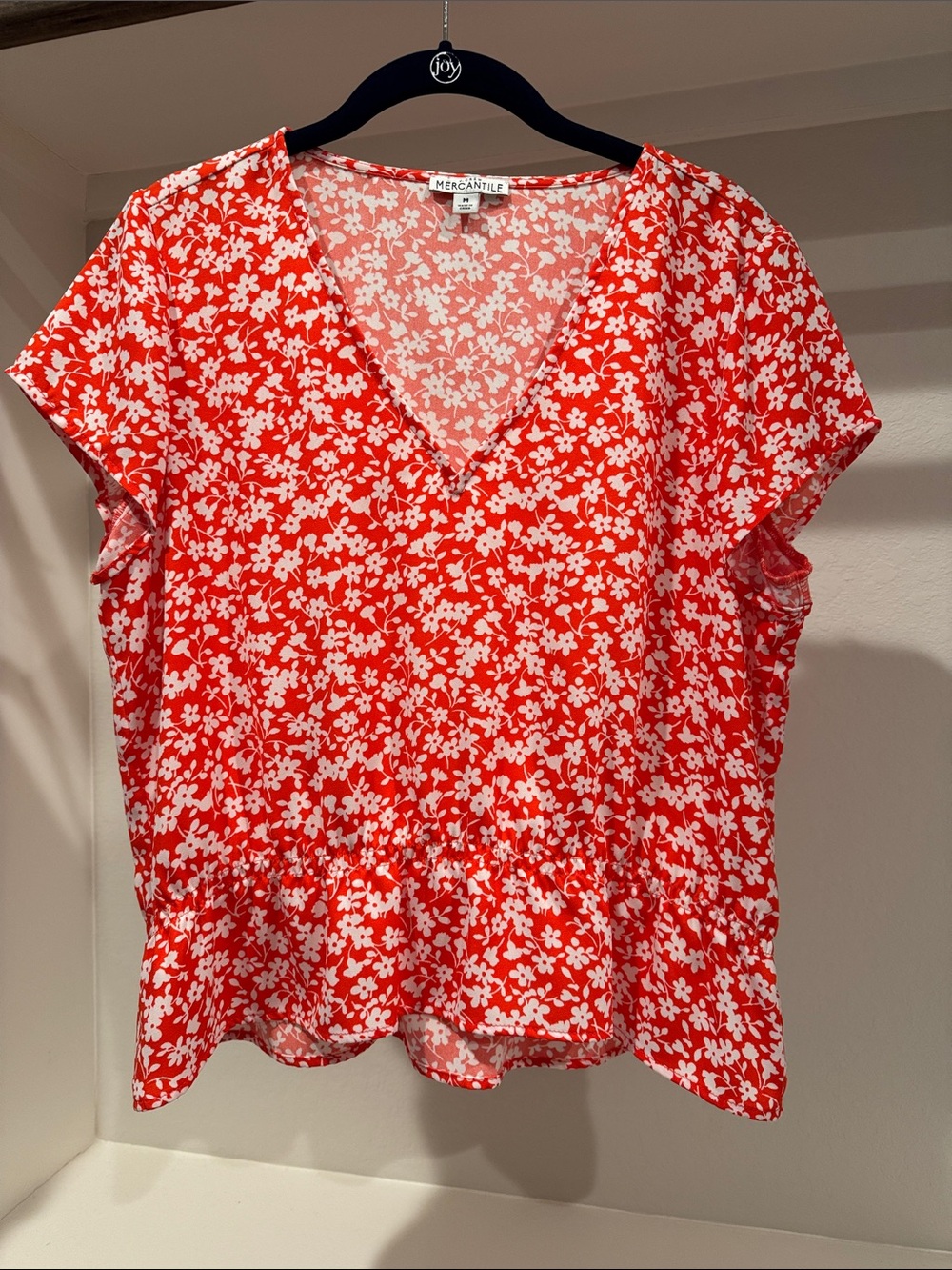 Red/Orange Floral V-Neck Peplum Top